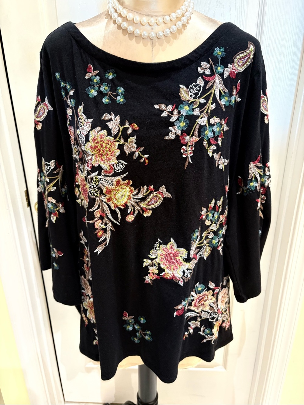 J.Jill Embroidered Black Floral Knit Women's Top 2X